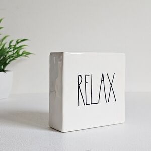 Rae Dunn Relax Pause Ceramic Block Set White Farmhouse Decor Magenta
